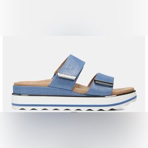Vionic Brandie Flatform Slide Sandal - Vallarta Blue Linen